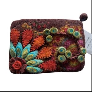 Rising Tide Felted Wool Floral Zippered Bag 8"x6" New With Tags